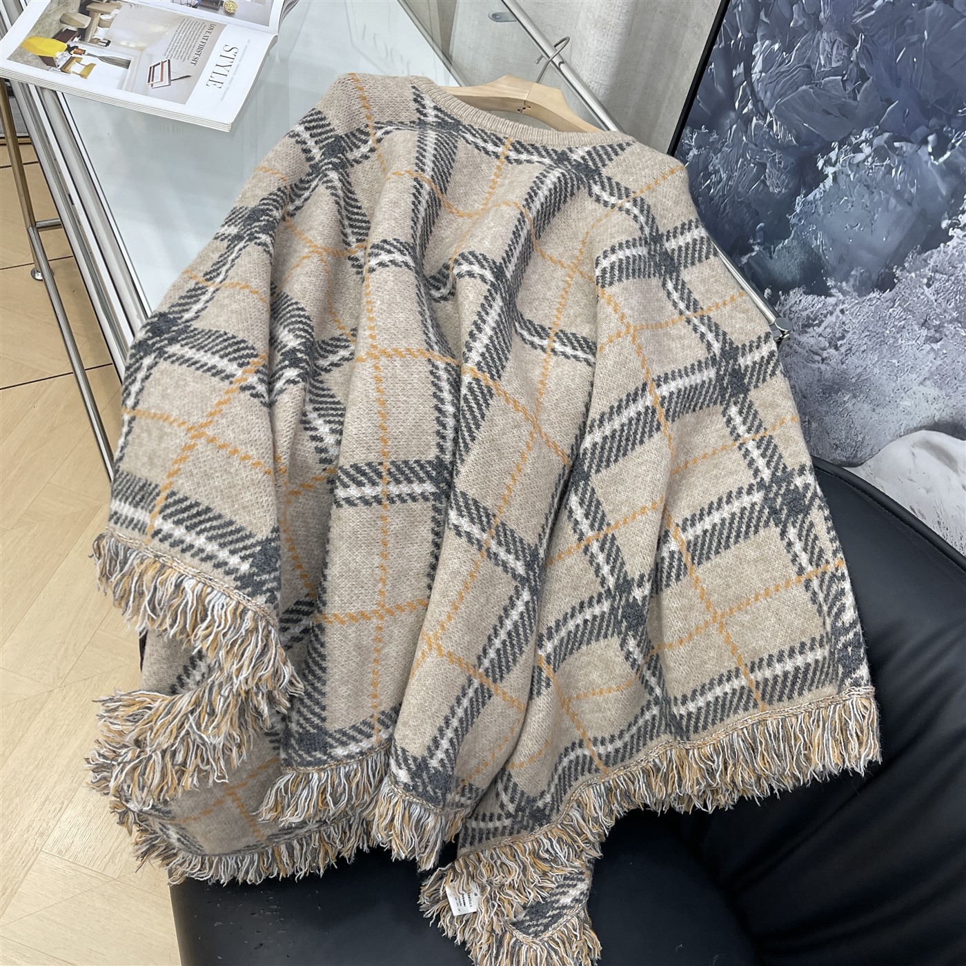 【霞】披肩时尚新款百搭格子配饰圆领显瘦2025冬季女 K#14