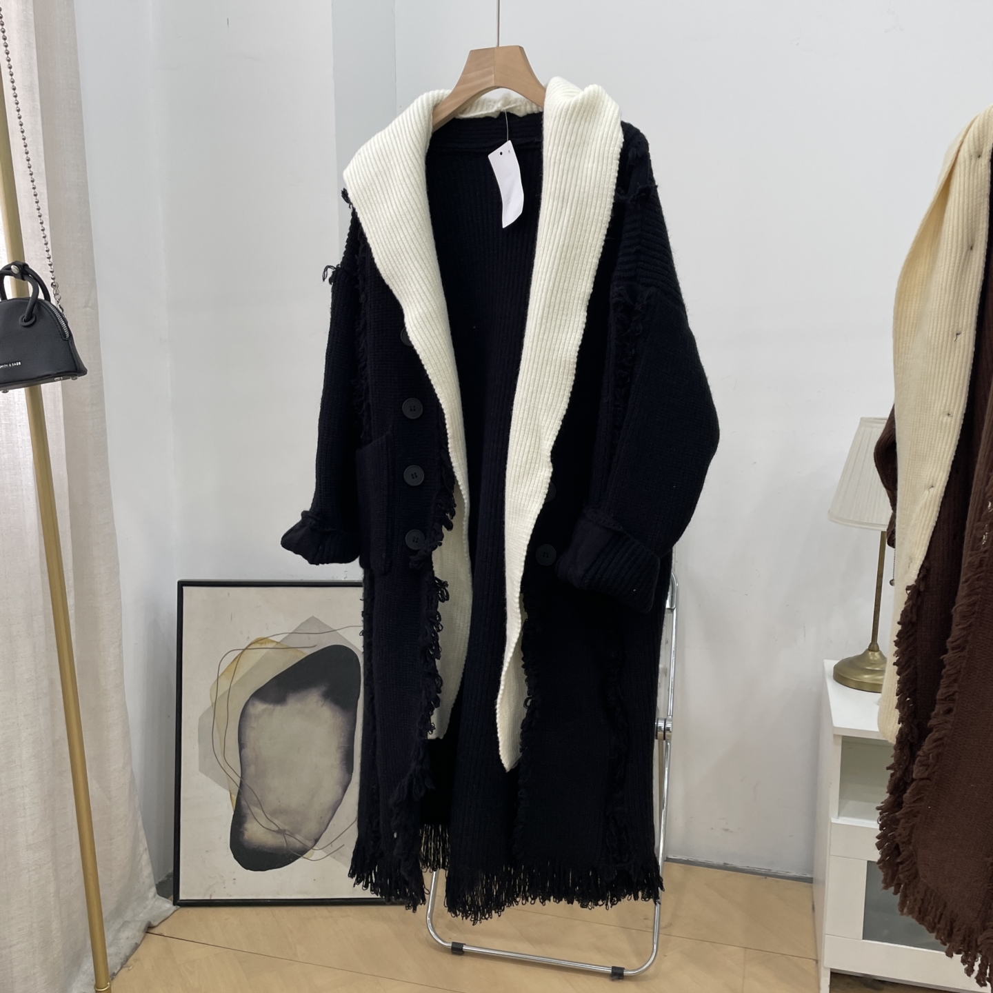 毛衣连帽毛衣外套女开衫长款大衣加厚粗线慵懒风宽松针织外套K#16