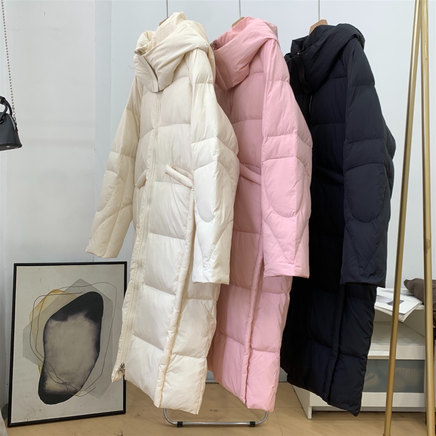 重磅韩版气质大衣女秋冬新款纯色简约时尚连帽长款外套K#10