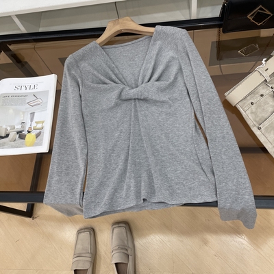 衬衫长袖百搭时尚新款V领显瘦套头休闲通勤打底女 L#26