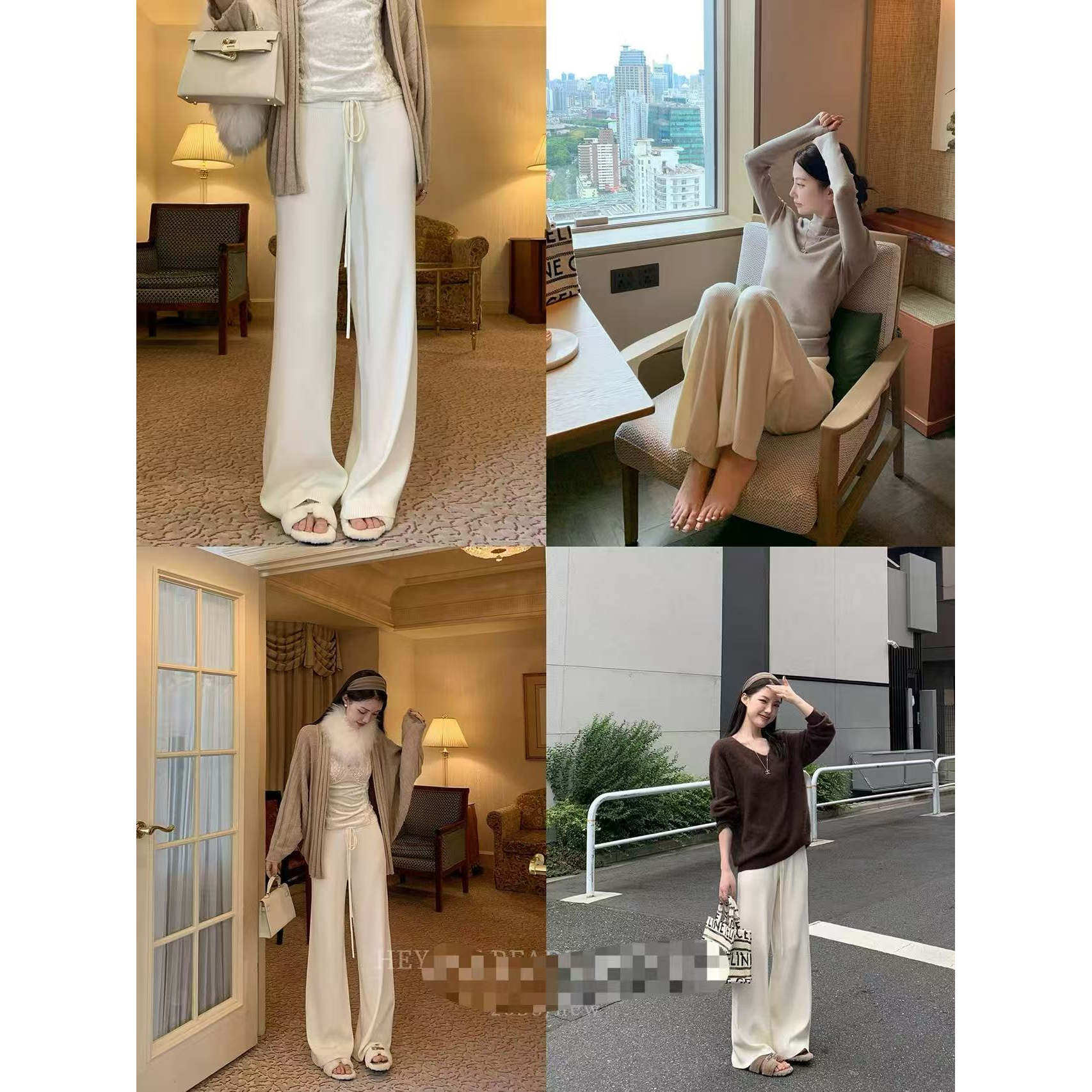 秋季休闲百搭纯色简约高腰显瘦气质时尚阔腿休闲裤K#2