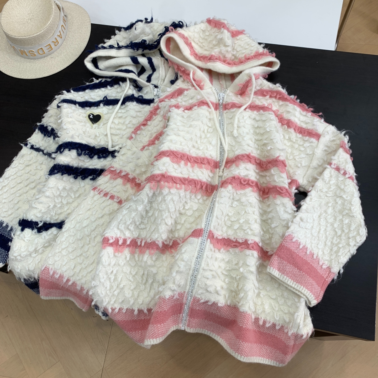 毛衣纯色冬季开衫连帽小众新款条纹2025长袖女 K#2