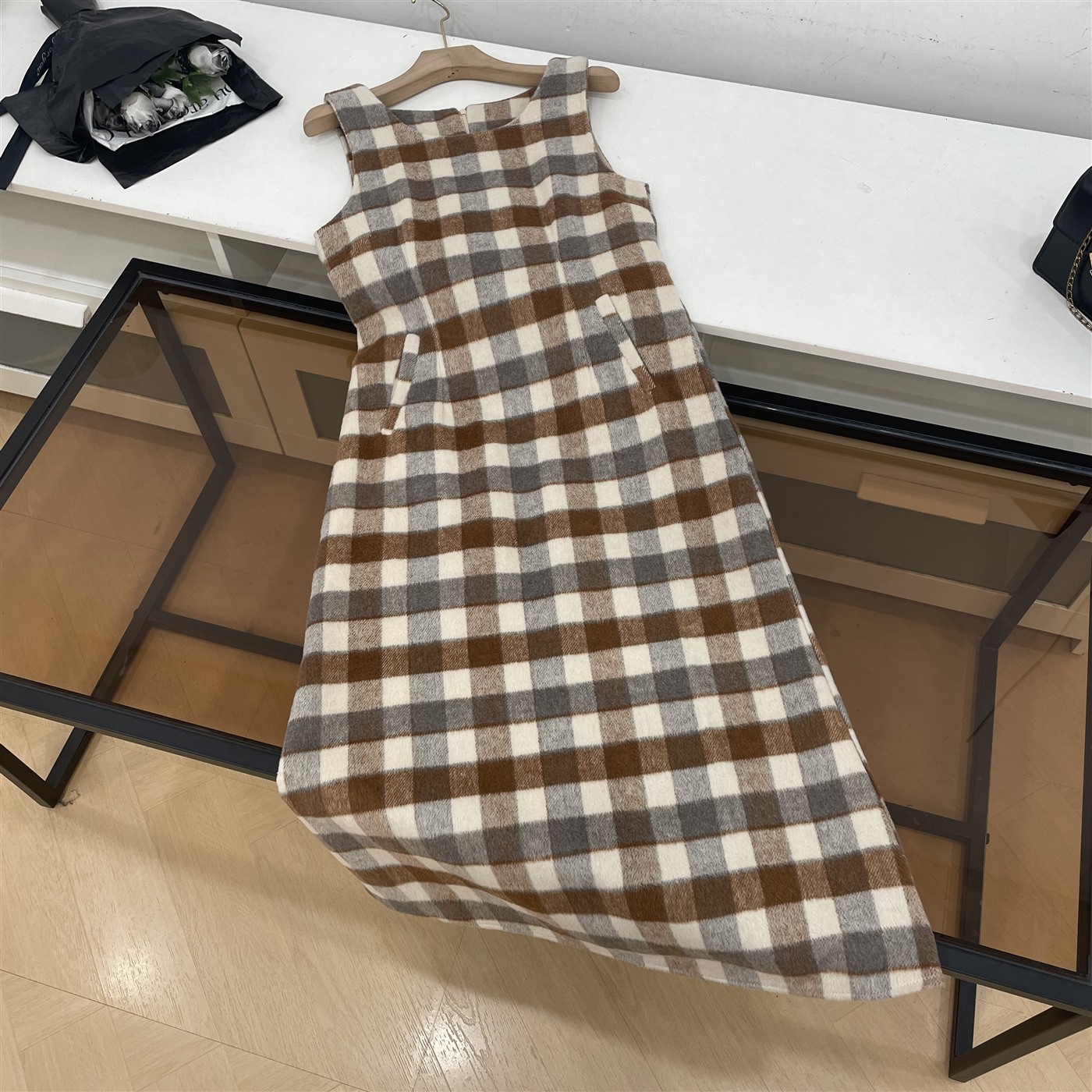 【霞】秋冬季法式新款中长款小香风格子背带连衣裙K#30