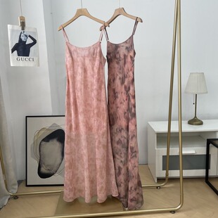 法式 收腰显瘦鱼尾长裙 夏季 复古碎花吊带连衣裙女装