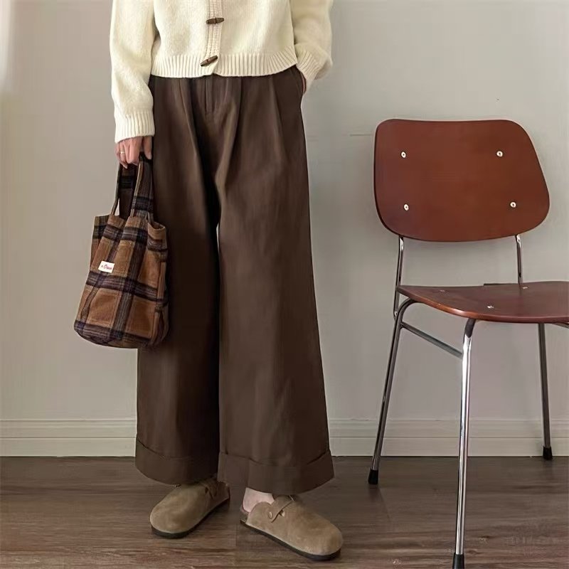 【霞】加绒休闲裤女2025冬季新款百搭高腰设计感宽松阔腿裤 L#24