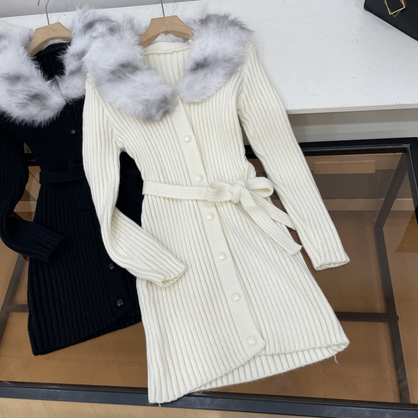 秋冬新款毛毛拼接修身显瘦时尚简约韩式百搭连衣裙K#10