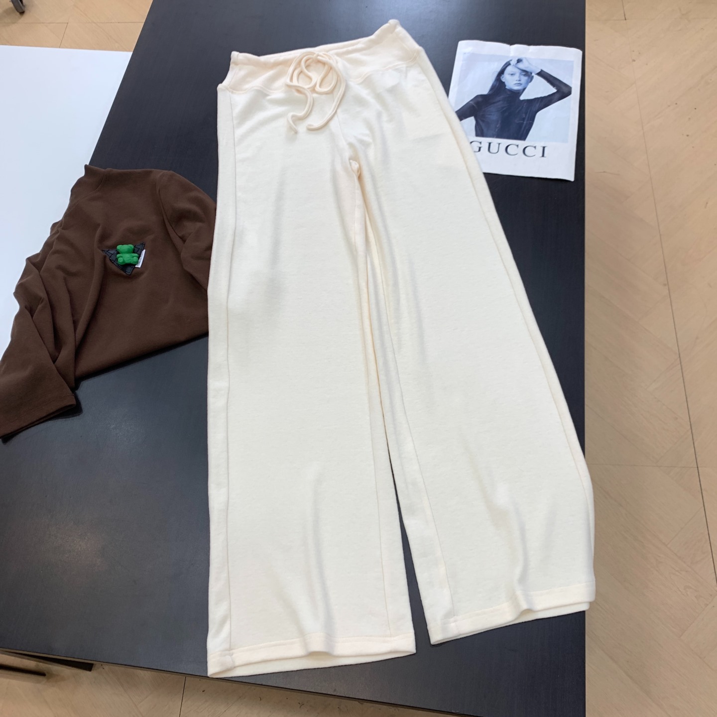 休闲裤秋季小众新款慵懒风百搭直筒针织松紧高腰长裤 D#4