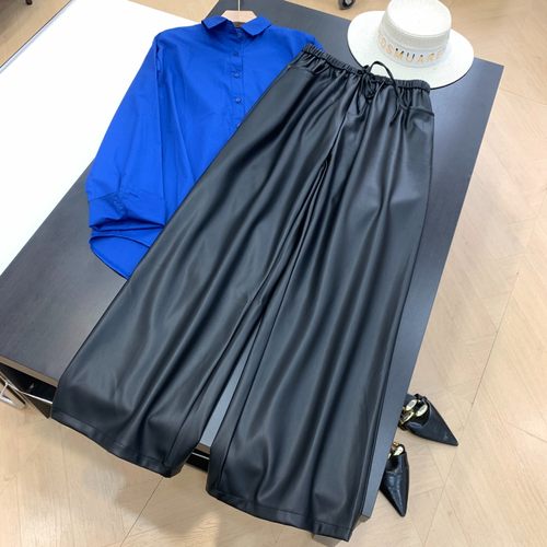 皮裤2025秋季新款高腰显瘦休闲百搭纯色阔腿裤J#12