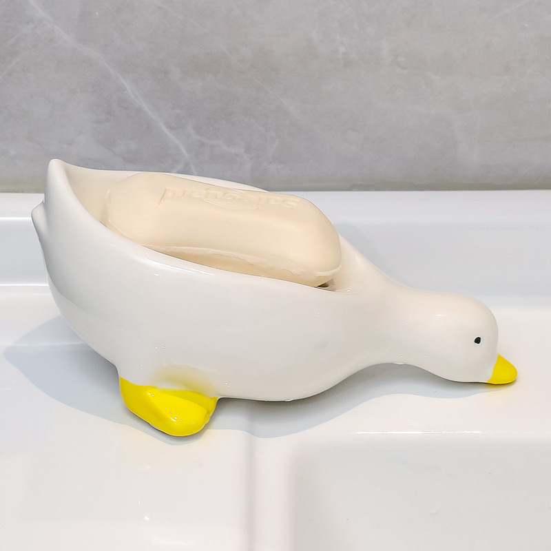 卡通创意陶瓷肥皂盒小鸭子香皂盒置物架沥水皂碟可爱卫生间不积水