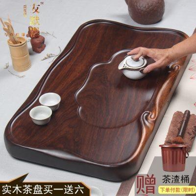 花梨黑檀木茶盘整块实木家用排水茶台茶海大小号功夫茶具套装简约