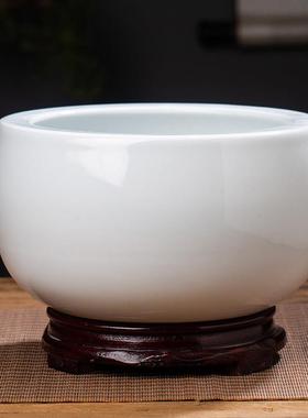 景德镇陶瓷纯白色生财进聚宝盆摆件玄关博古架小号招财聚财风水缸