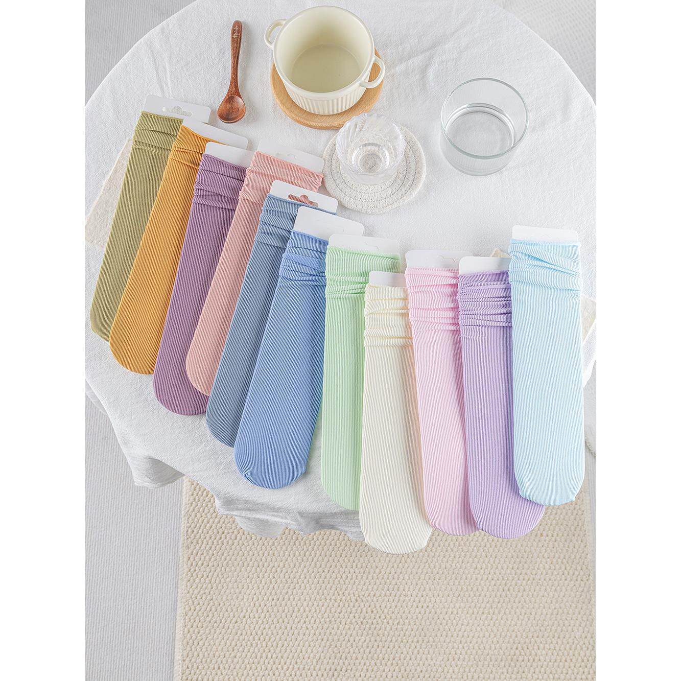 天鹅绒袜子女糖果色堆堆袜薄款夏季天鹅绒冰冰袜搭配乐福鞋春夏季