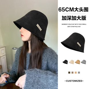 大头围渔夫帽女2024新款 大号水桶帽65cm加深加大 秋冬前长后短大码
