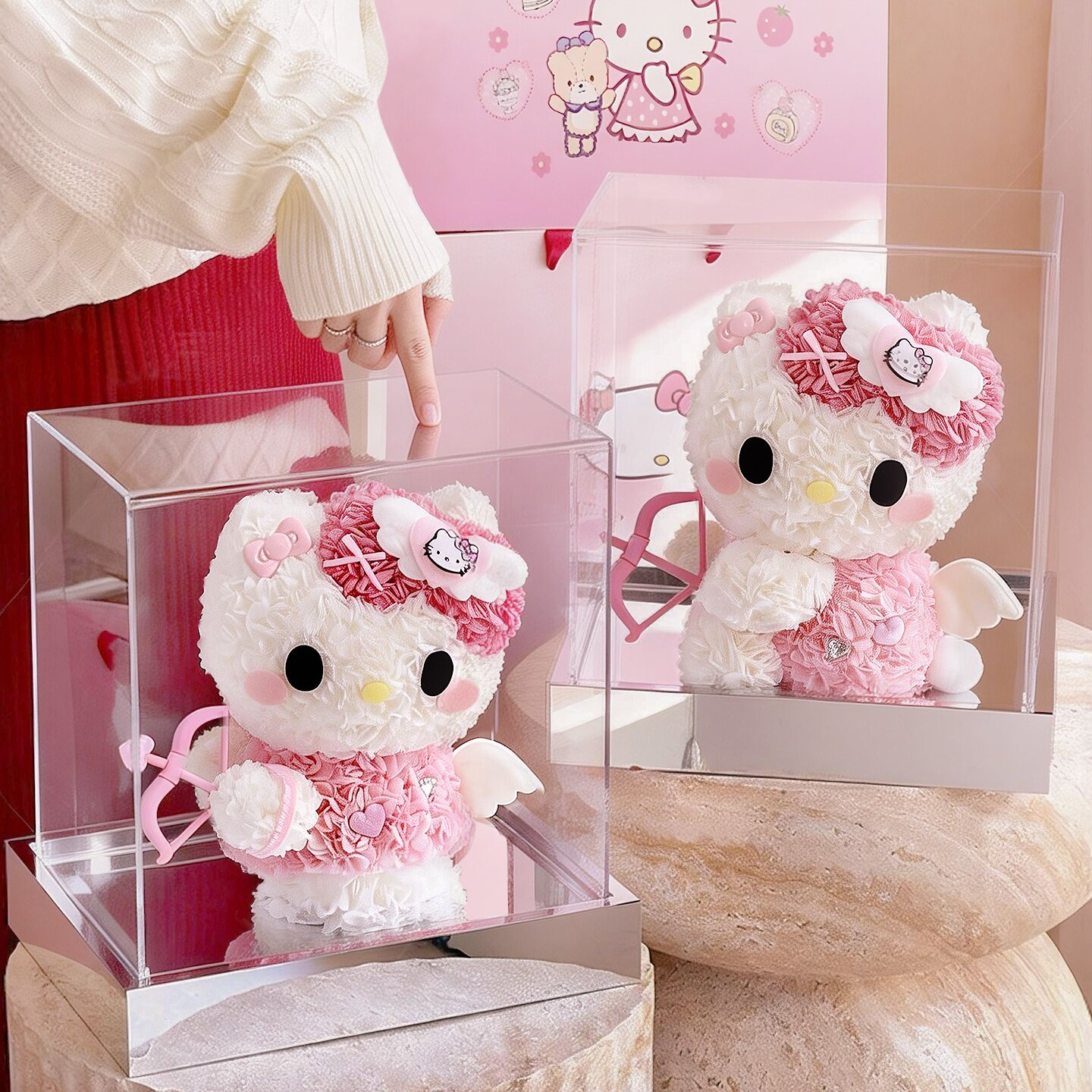 永生花凯蒂KT猫hellokitty礼盒摆件情人节告白送女友闺蜜生日礼物