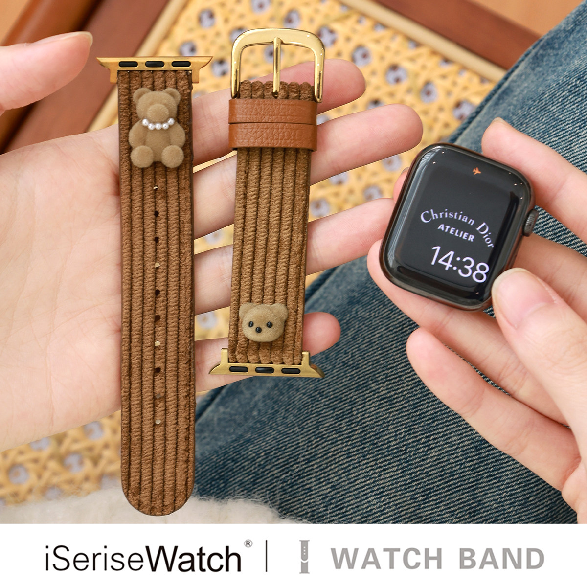 iserisewatch适用苹果手表s11代表带iWatch10秋冬女款applewatch9灯芯绒SE可爱卡通立体小熊41mm45创意Ultra,智能设备,智能手表手环表带/腕带,淘宝优惠券,粉丝福利购,淘宝优惠卷