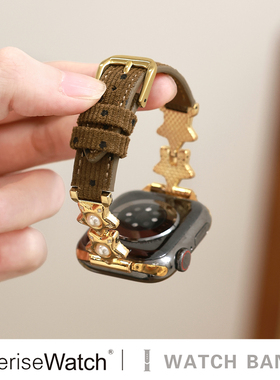 iserisewatch适用苹果手表s11代表带iWatch10星星秋冬灯芯绒applewatch8个性Ultra创意S9表带iWatchs87se