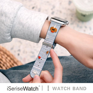 iserisewatch适用苹果手表表带applewatchs11代夏天女款 iWatch10小狗刺绣s9可爱41mm皮质SE卡通Ultra创意s6