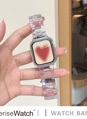 适用苹果手表11表带iwatch10冰川透明果冻applewatchSE苹果表带s9树脂夏透气41/45mm男女生高级创意潮牌小众