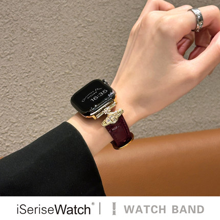 iserisewatch适用iWatchs11表带苹果手表10代西太后亮面真皮Applewatch秋冬女SE高级感ultra3小众s9创意6/7