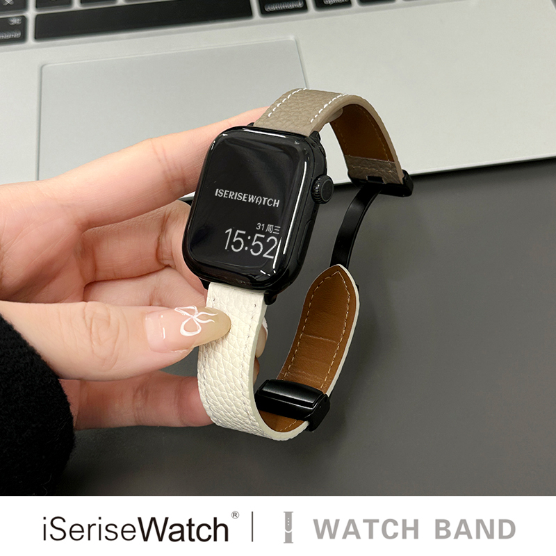 iWatch表带荔枝纹真皮磁吸扣女款