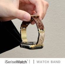 iserisewatch适用applewatch11表带苹果手表s10金属女款iwatchs9鳄鱼纹皮质SE夏季新款41mm高级ultra镶钻s6/7