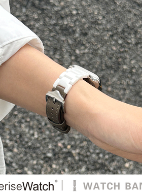 iserisewatch适用applewatch11表带苹果手表10代真皮iWatchs9夏SE新款41mm高级感女款ultra陶瓷s8简约45创意7