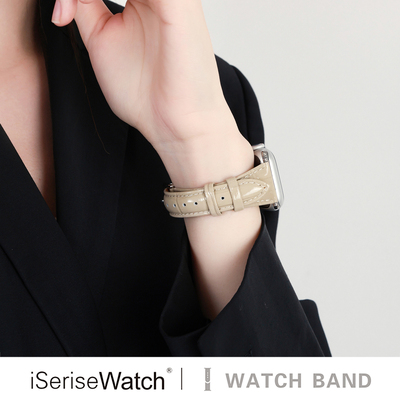 适用苹果手表头层双面牛皮表带