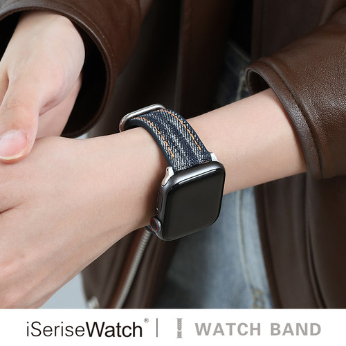 苹果表带牛仔高级感创意皮质