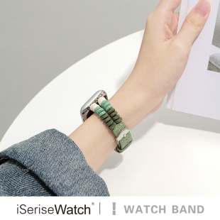 iserisewatch适用applewatchs11表带iwatch9苹果手表10代皮质高级se真皮s7创意新中式 夏天民族风 串珠小众女款