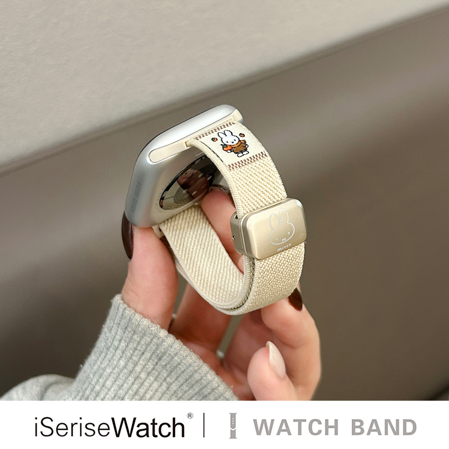 【兔子尼龙】适用于iWatchS12苹果表带s11/s10可爱磁吸弹力applewatch10夏天透气Ultra磁吸编织创意SE柔软女