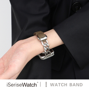 iserisewatch适用于applewatchs11表带iwatchs9皮质高级表带创意手链透气苹果手表10代金属41 45mm夏天女小众