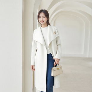 高定2025新款白色百搭双面羊绒大衣女中长高级感羊毛外套商场同款