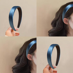 绸缎蓝色 宽边气质头箍简约纯色发卡头饰女夏 蓝色复古缎面发箍