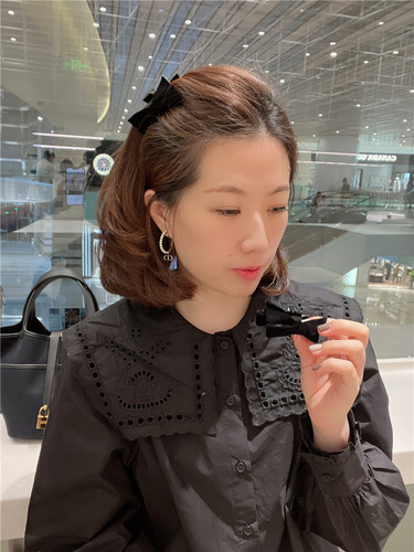 黑色丝绒蝴蝶结刘海王心发夹发夹