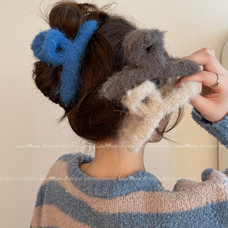 韩国秋冬可爱毛绒发夹后脑勺发夹