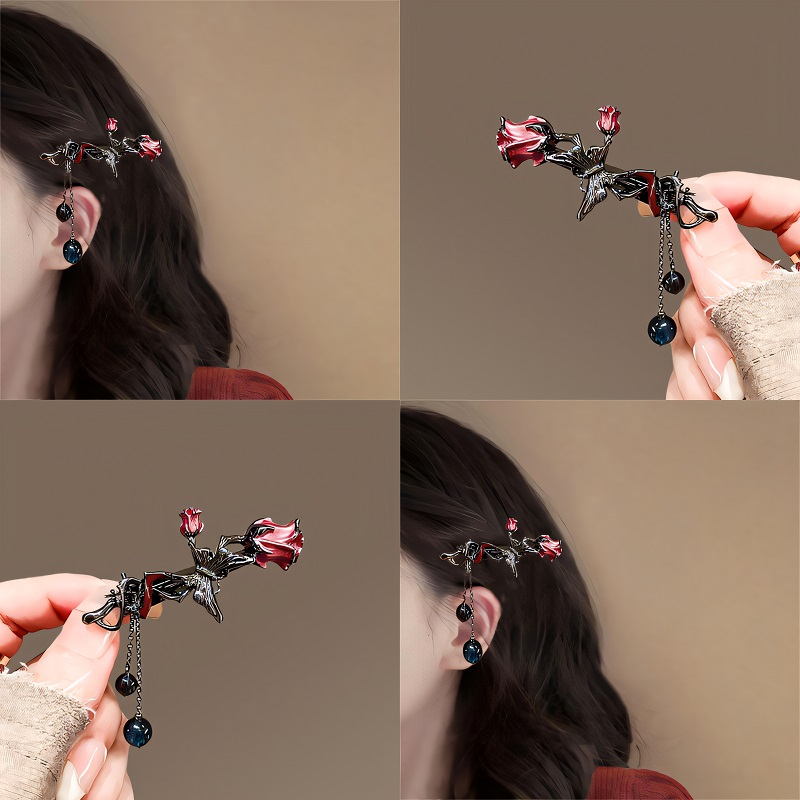 荆棘玫瑰！复古蝴蝶玫瑰流苏发夹！侧边夹新