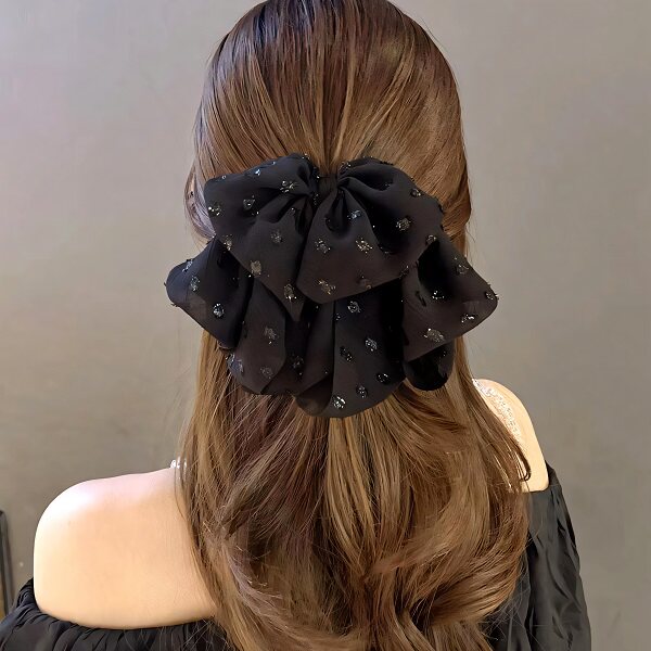 设计师原创抓夹高级感黑色女雪纺