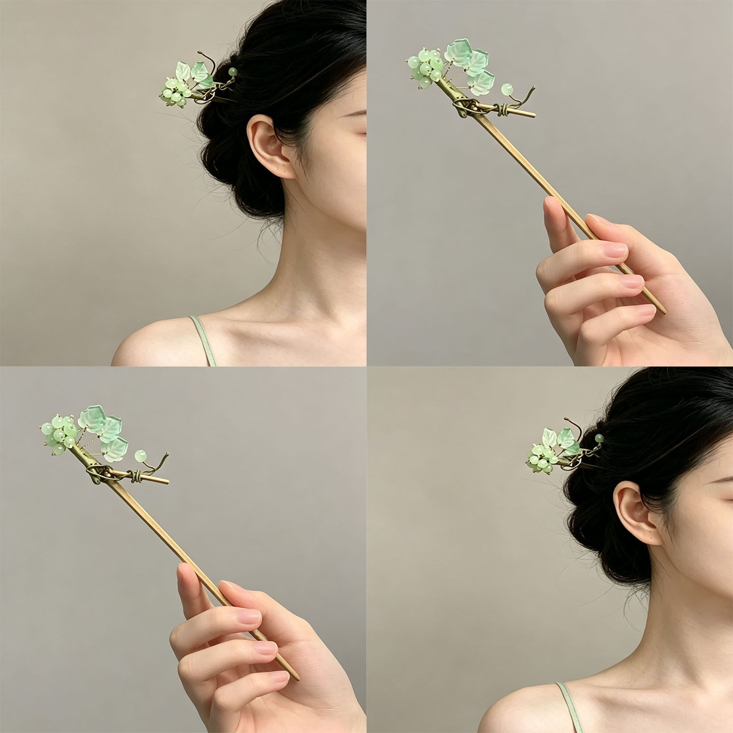 青葡清露！青绿色玉珠发簪！新中式国风清冷葡萄盘发木簪汉服发饰