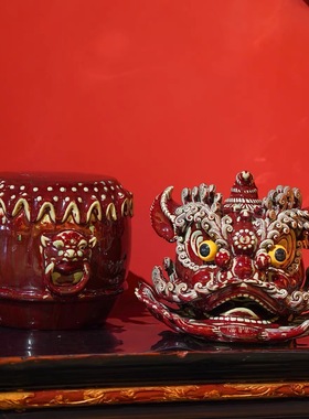 陶瓷工艺品摆件创意醒狮狮头罐创意工坊艺术非遗文化