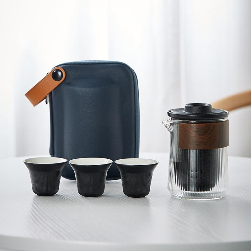 旅行茶具快客杯一壶三杯羊脂玉白瓷玻璃户外便携式商务礼品logo