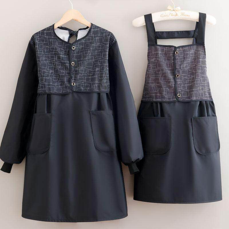 厨房家用做饭防水长袖围裙女罩衣耐磨耐脏围腰韩版洋气上班工作服