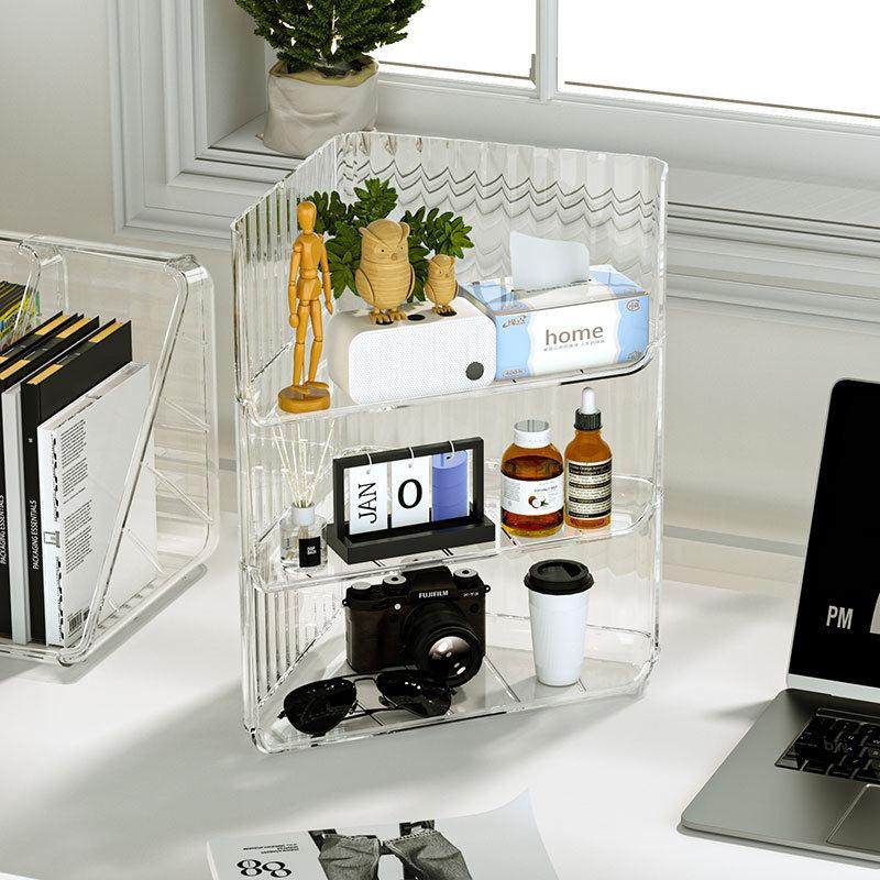 桌面收纳盒转角透明化妆品置物架可叠加学生书桌办公三角架