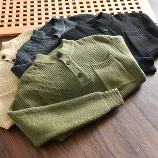 主推款!复古立体麻花纹!外贸男士秋冬亨利领慵懒宽松针织衫毛衣