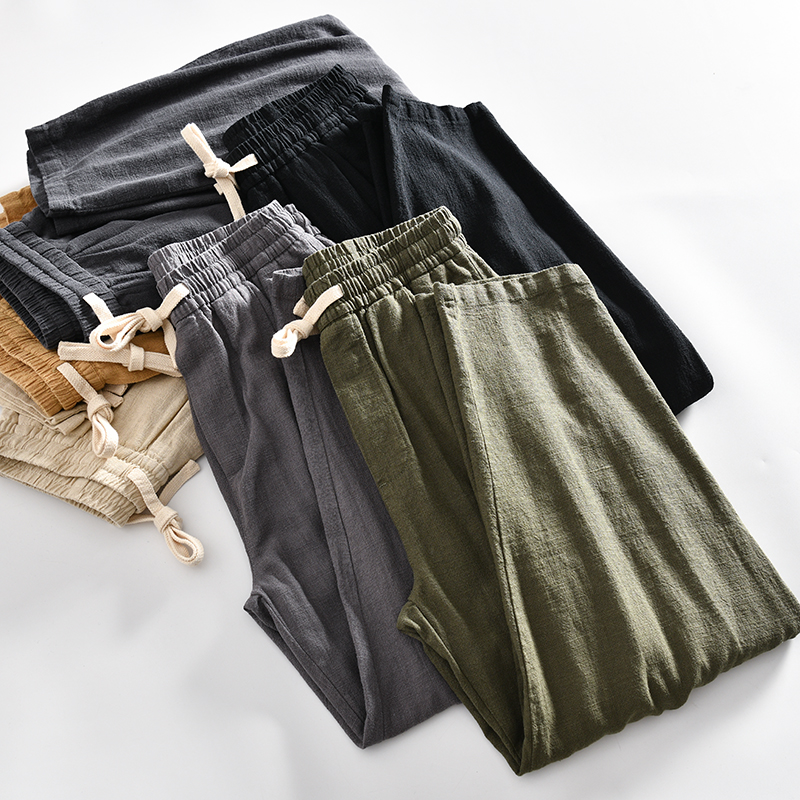 柔软透气长裤松紧腰亲肤休闲麻裤