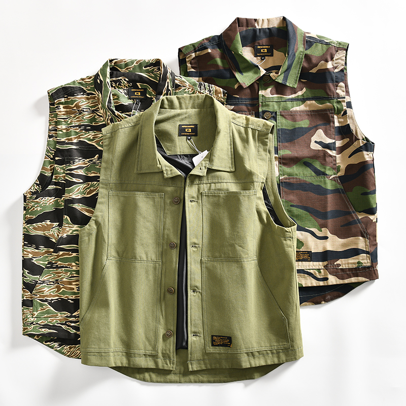 重磅全棉猎装迷彩工装马甲