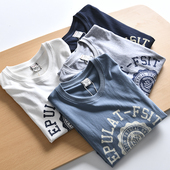 水洗全棉磨毛外贸男装 T恤打底衫 秋季 休闲圆领印花长袖 新款 HK订单