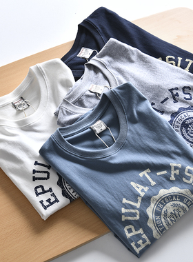 HK订单 水洗全棉磨毛外贸男装秋季新款休闲圆领印花长袖T恤打底衫