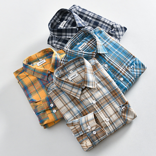 水洗软糯舒适 衬衫 秋季 日系休闲色织格子长袖 潮 男士 格子控bi入