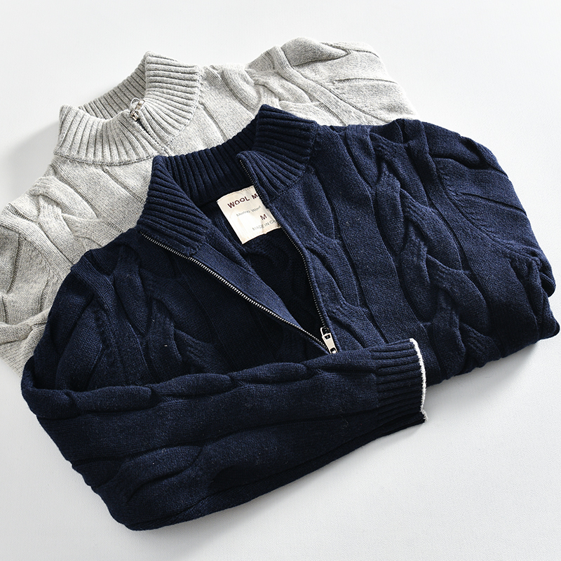 100羊毛立领拉链开衫毛衣外套