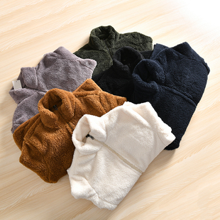 日单牛货！双面珊瑚绒！外贸男装秋冬百搭加绒纯色立领抓绒衣外套